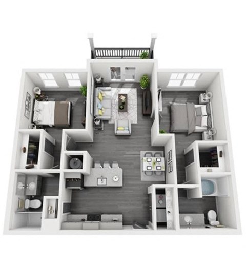 Floor plan for 2 beds, 2 baths, 1118 sqft